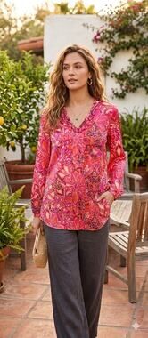 Sundance Silk Pink Floral Top New XS